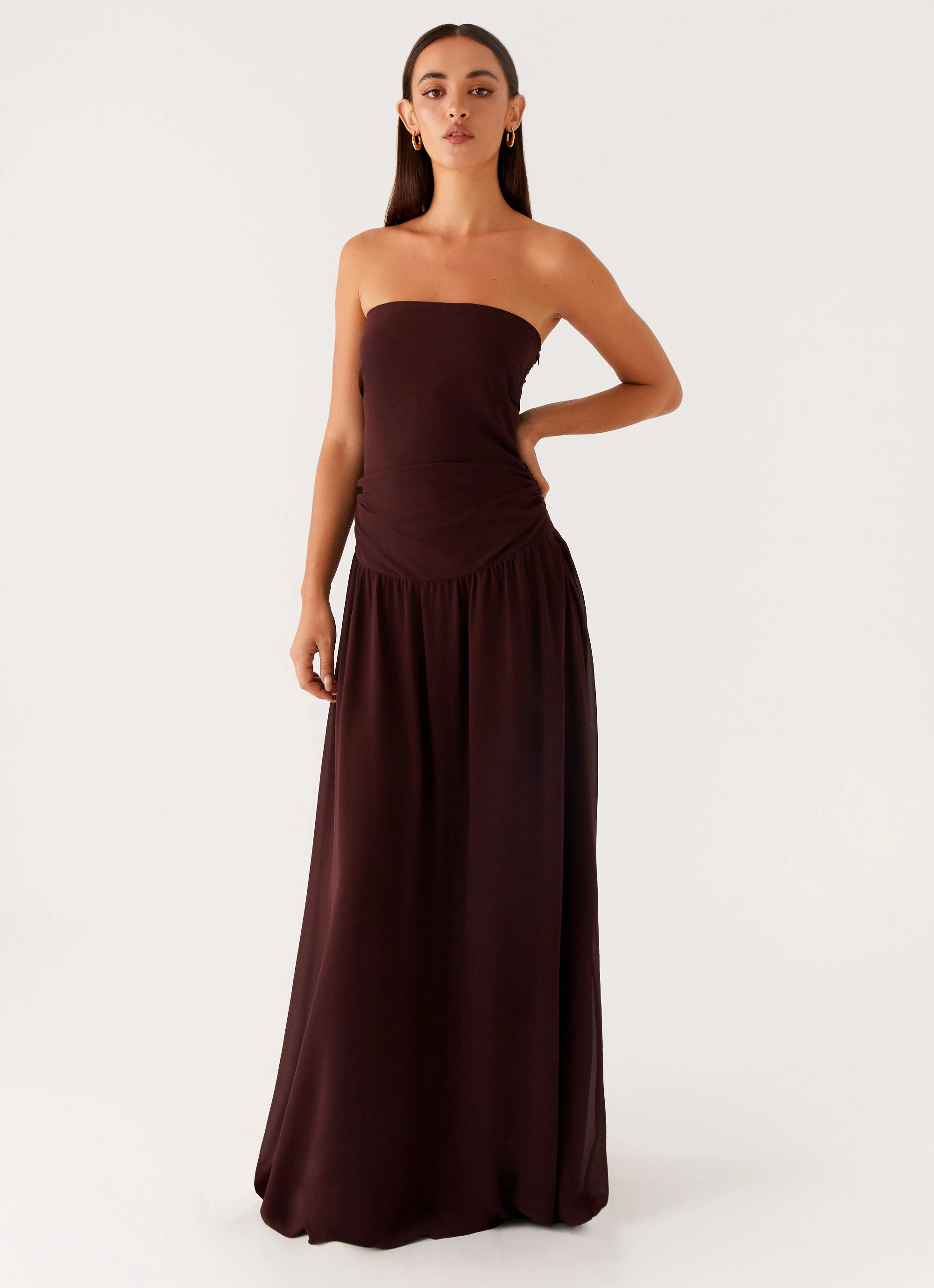 Travel-Essential Covia Strapless Maxi Dress - Dark Chocolate