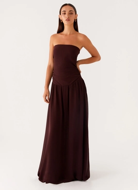 Travel-Essential Covia Strapless Maxi Dress - Dark Chocolate