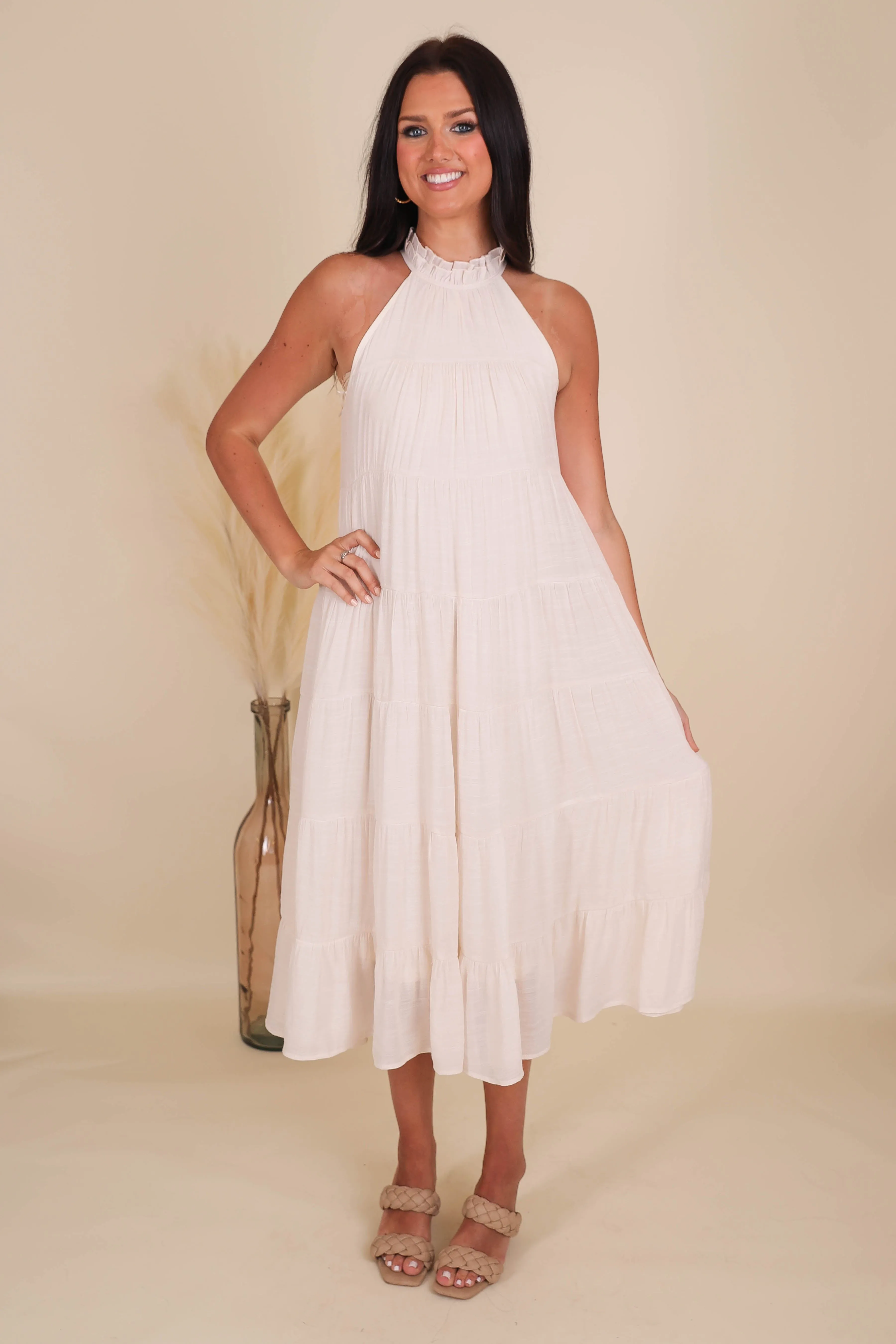 RESTOCK: Drifting Through Time Midi Dress-Ivory Waist Seam