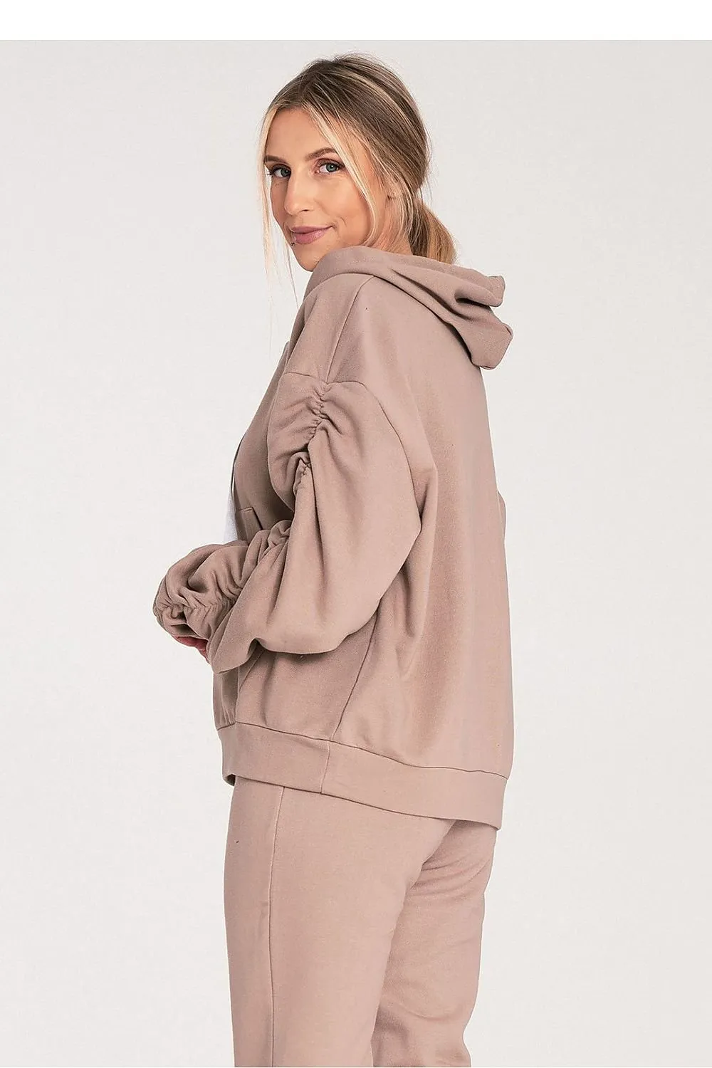 Cozy Pleat Sleeve Pocket Hoodie