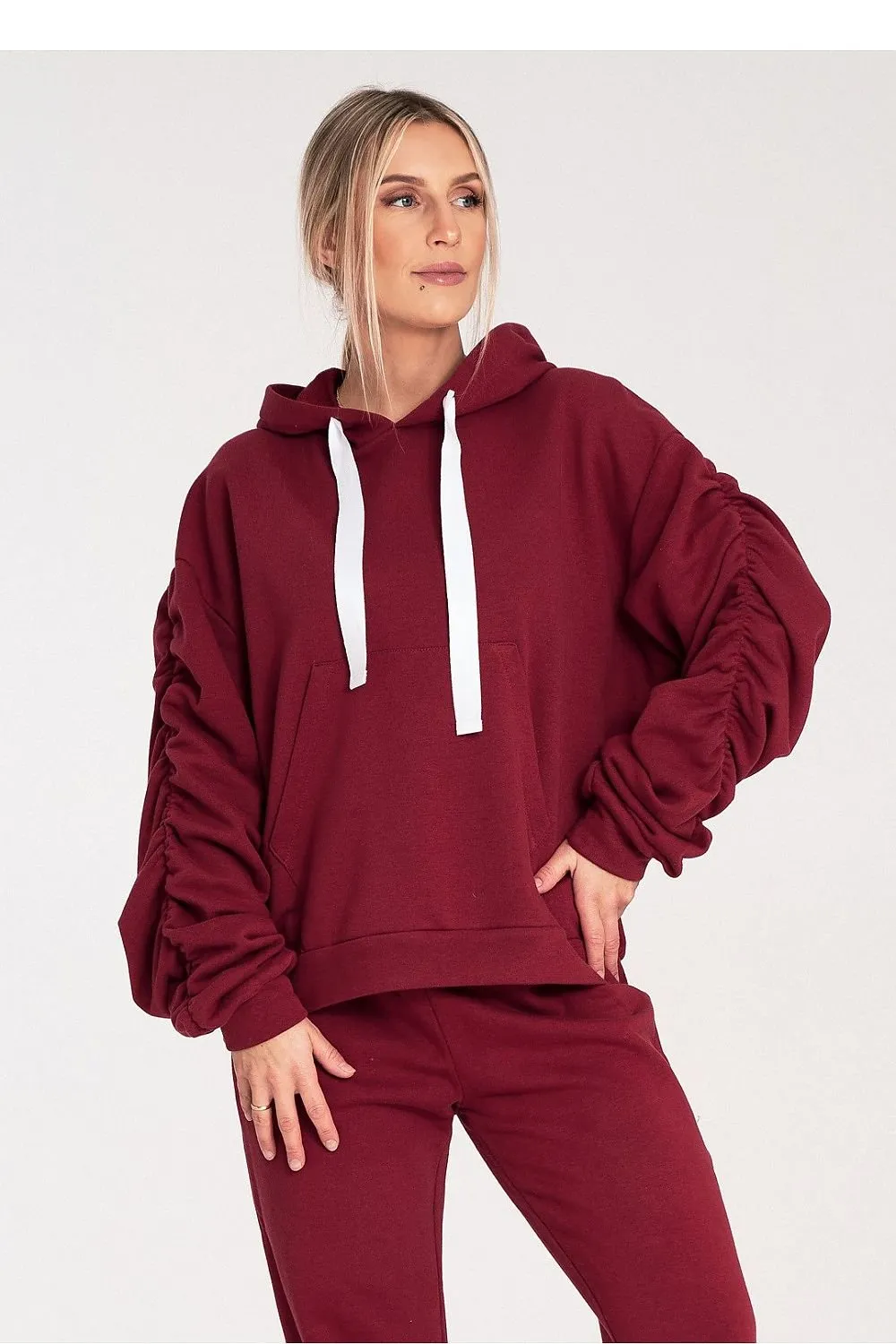 Cozy Pleat Sleeve Pocket Hoodie