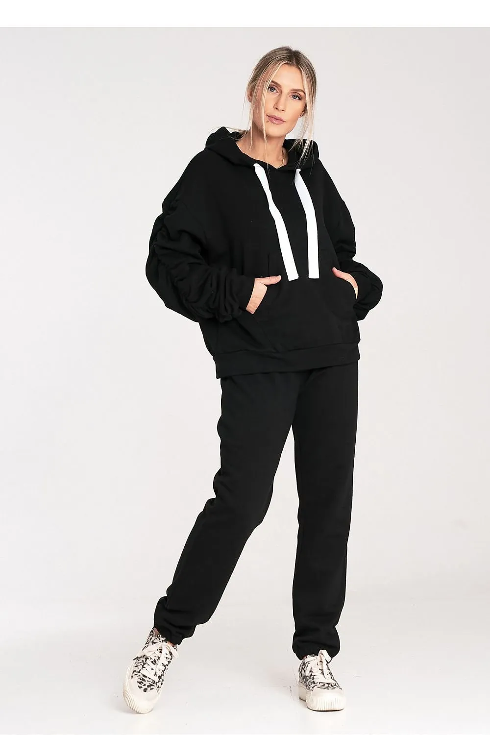 Cozy Pleat Sleeve Pocket Hoodie