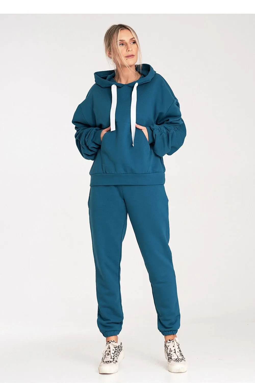 Cozy Pleat Sleeve Pocket Hoodie