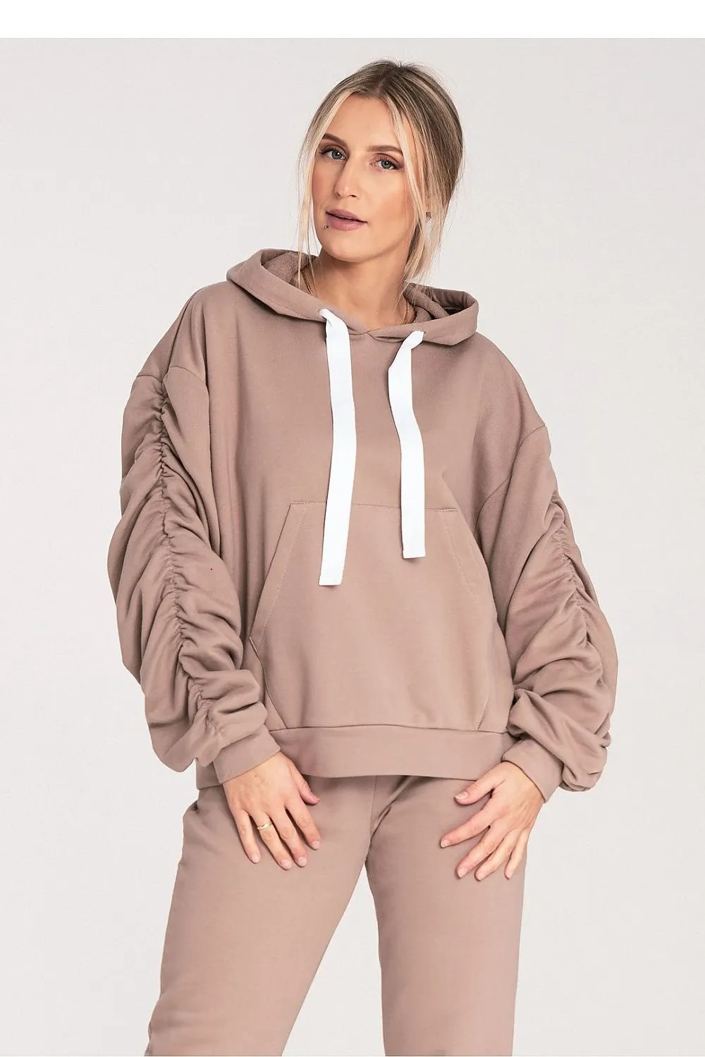 Cozy Pleat Sleeve Pocket Hoodie