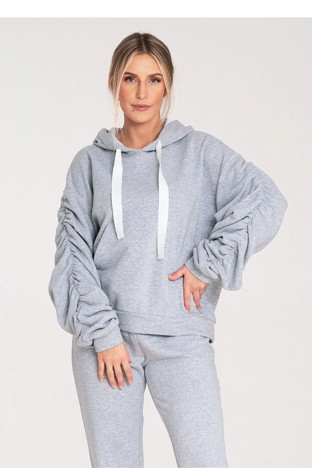 Cozy Pleat Sleeve Pocket Hoodie