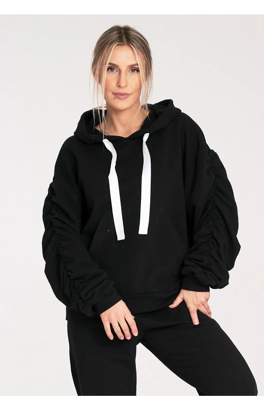 Cozy Pleat Sleeve Pocket Hoodie