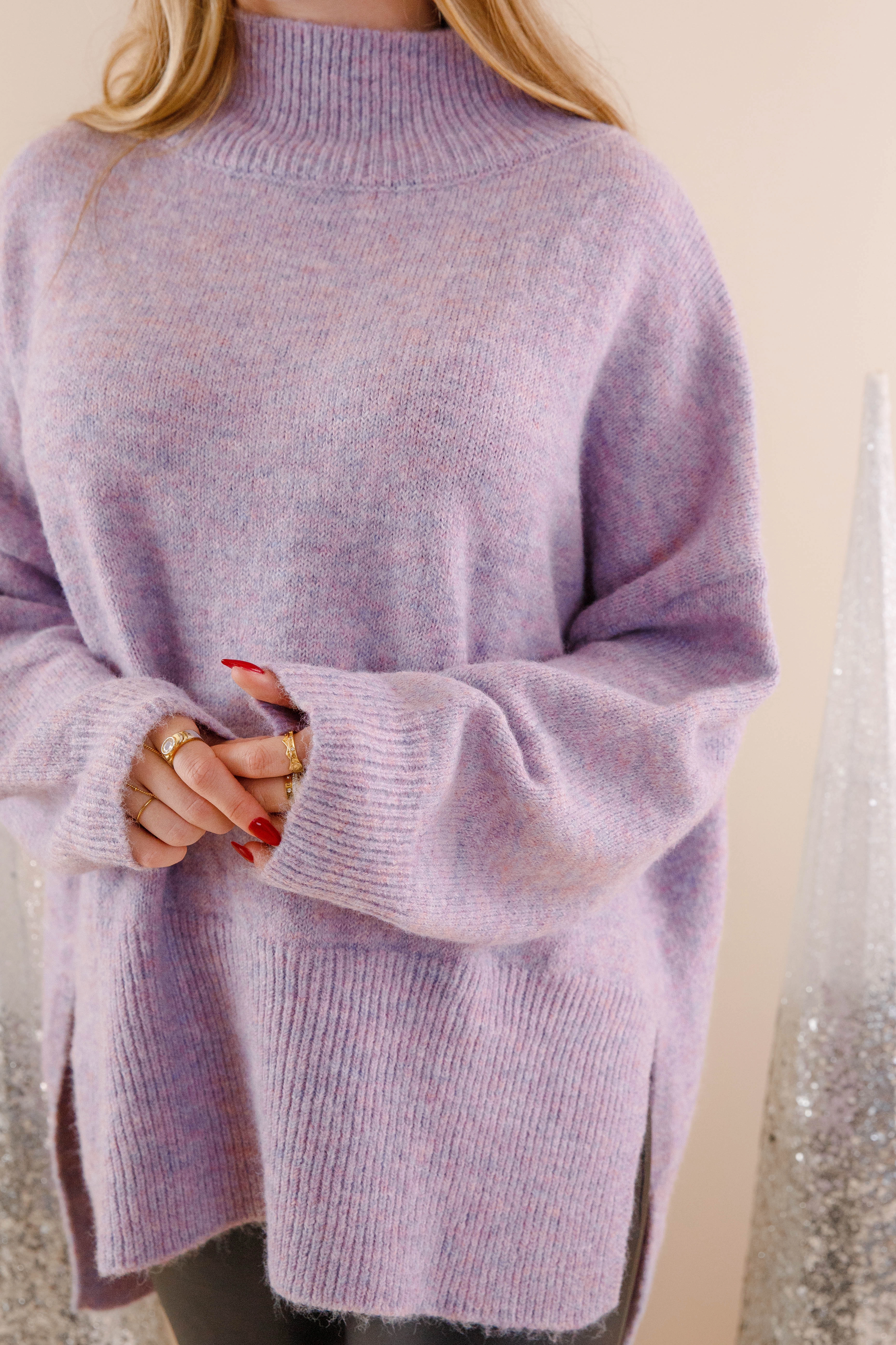 SublimatedPrint RibbedHemline Cozy Activities Sweater-Lilac
