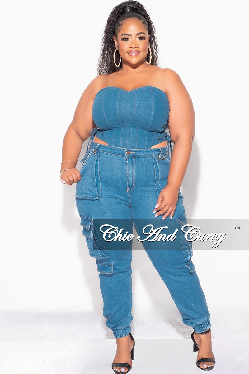 Sport Friendly Casual Layer Fit Final Sale Plus Size Corset Top in Denim