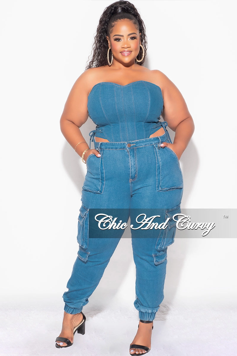 SmoothZipClosure Final Sale Plus Size Corset Top in Denim