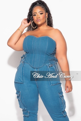 StainResistantCoating Final Sale Plus Size Corset Top in Denim