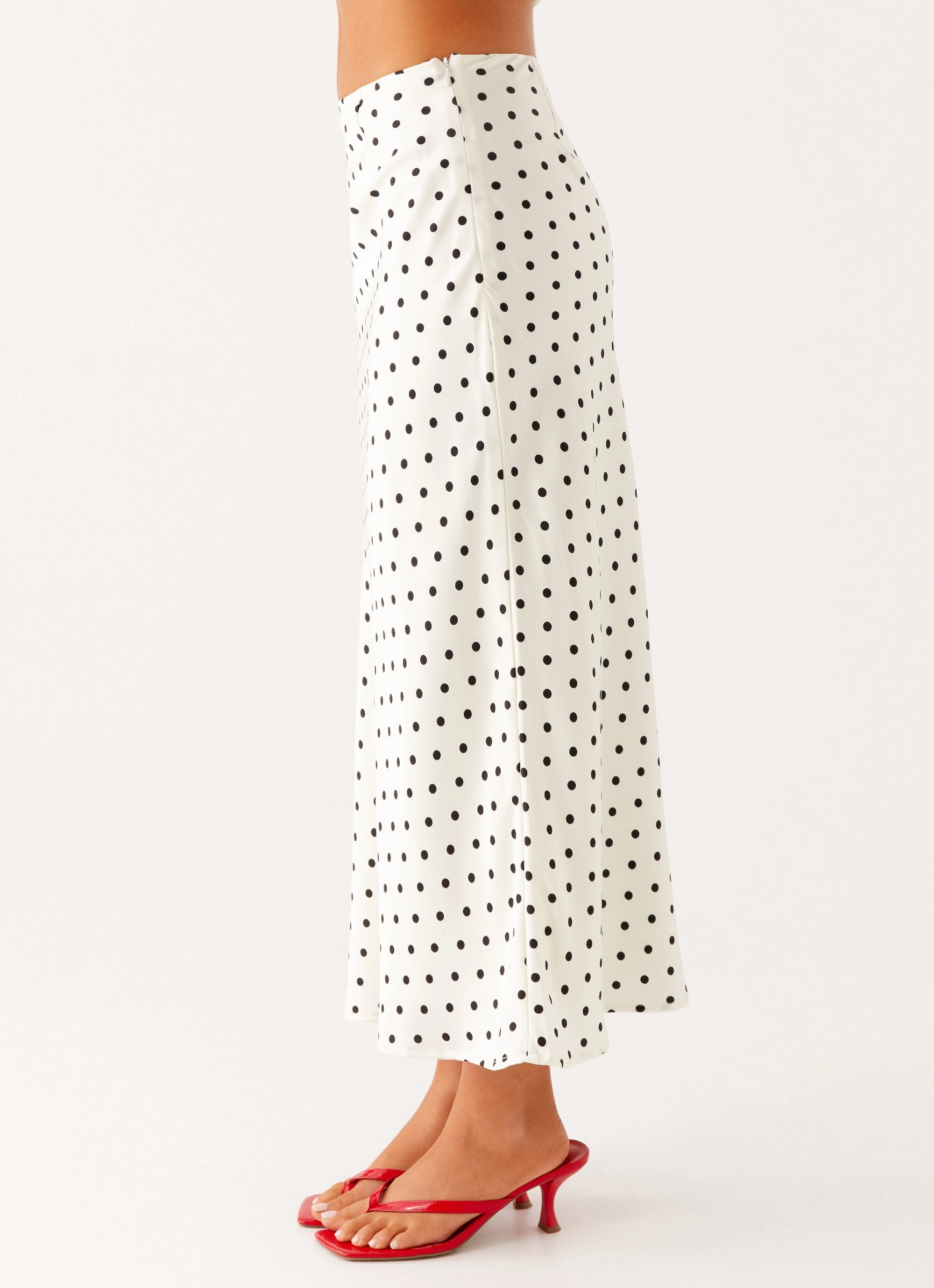 ResilientElasticBand Reflective details Breanne Midi Skirt - White Polka Dot