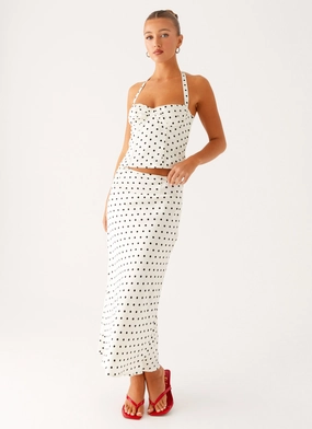 Tear Resistant Design Fashionable Look Breanne Midi Skirt - White Polka Dot