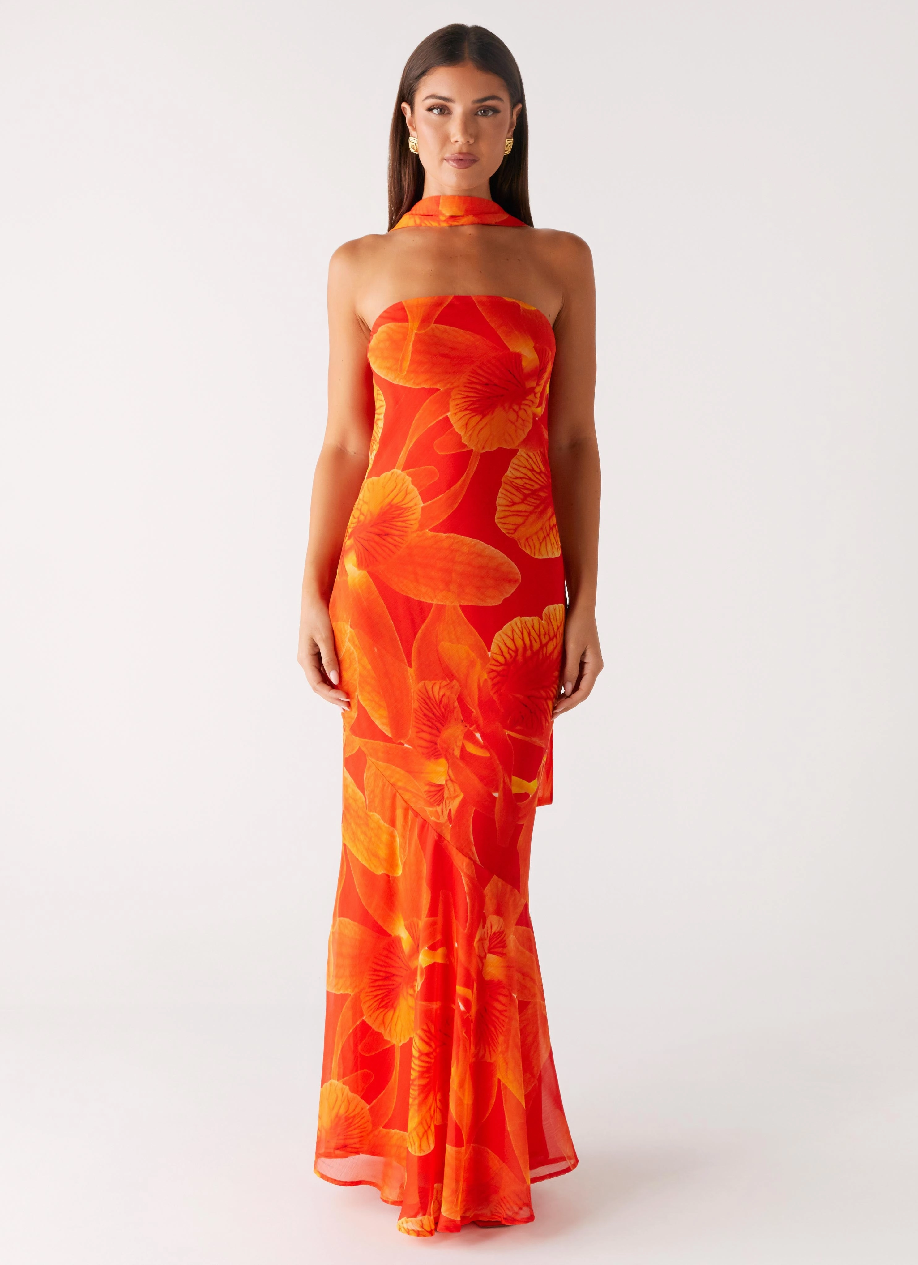 Classic Comfort Under The Pagoda Maxi Dress - Orange Floral