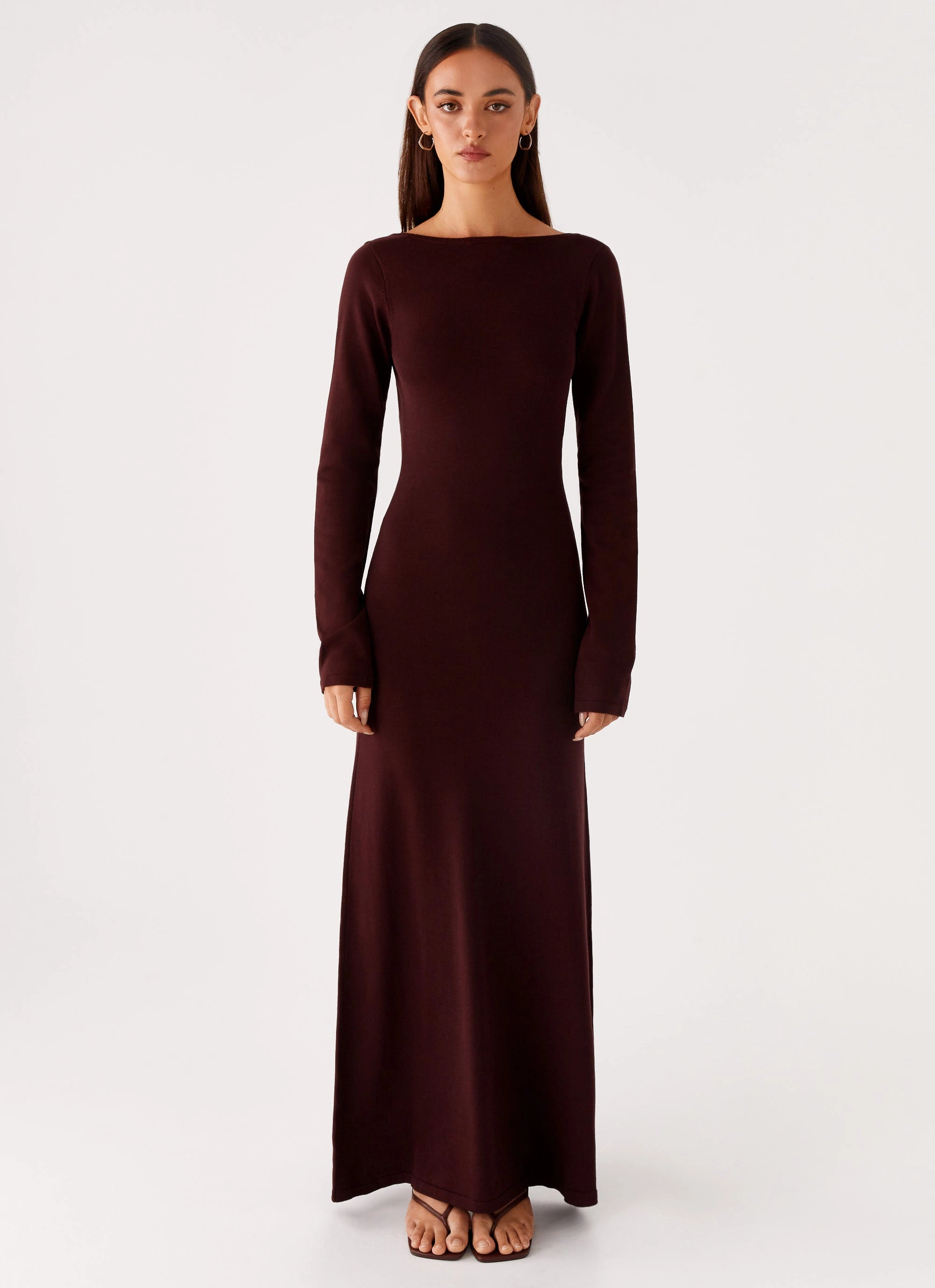 Adora Long Sleeve Knit Maxi Dress - Chocolate Outfit Boost