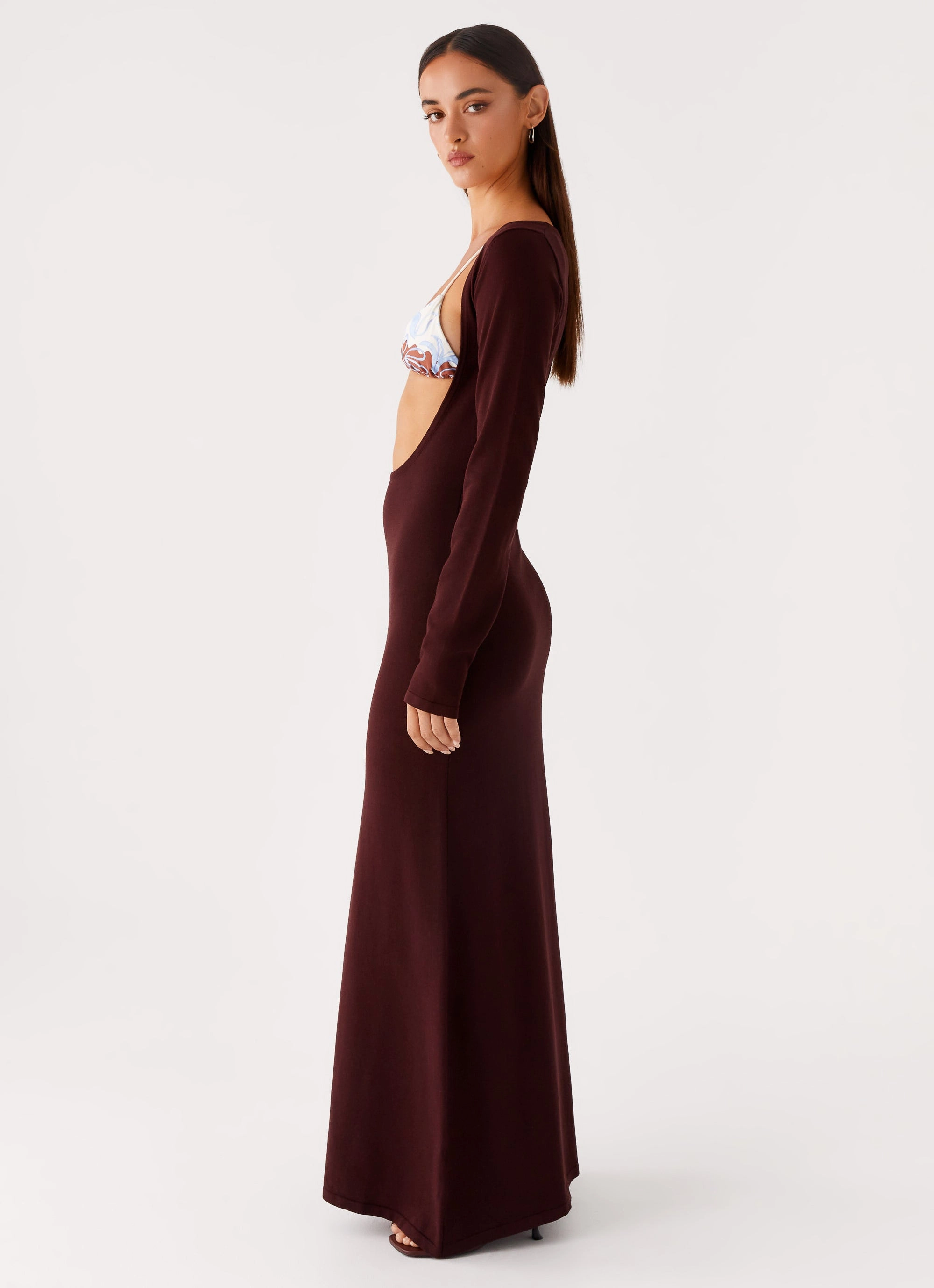 Adora Long Sleeve Knit Maxi Dress - Chocolate Perfect for Layering