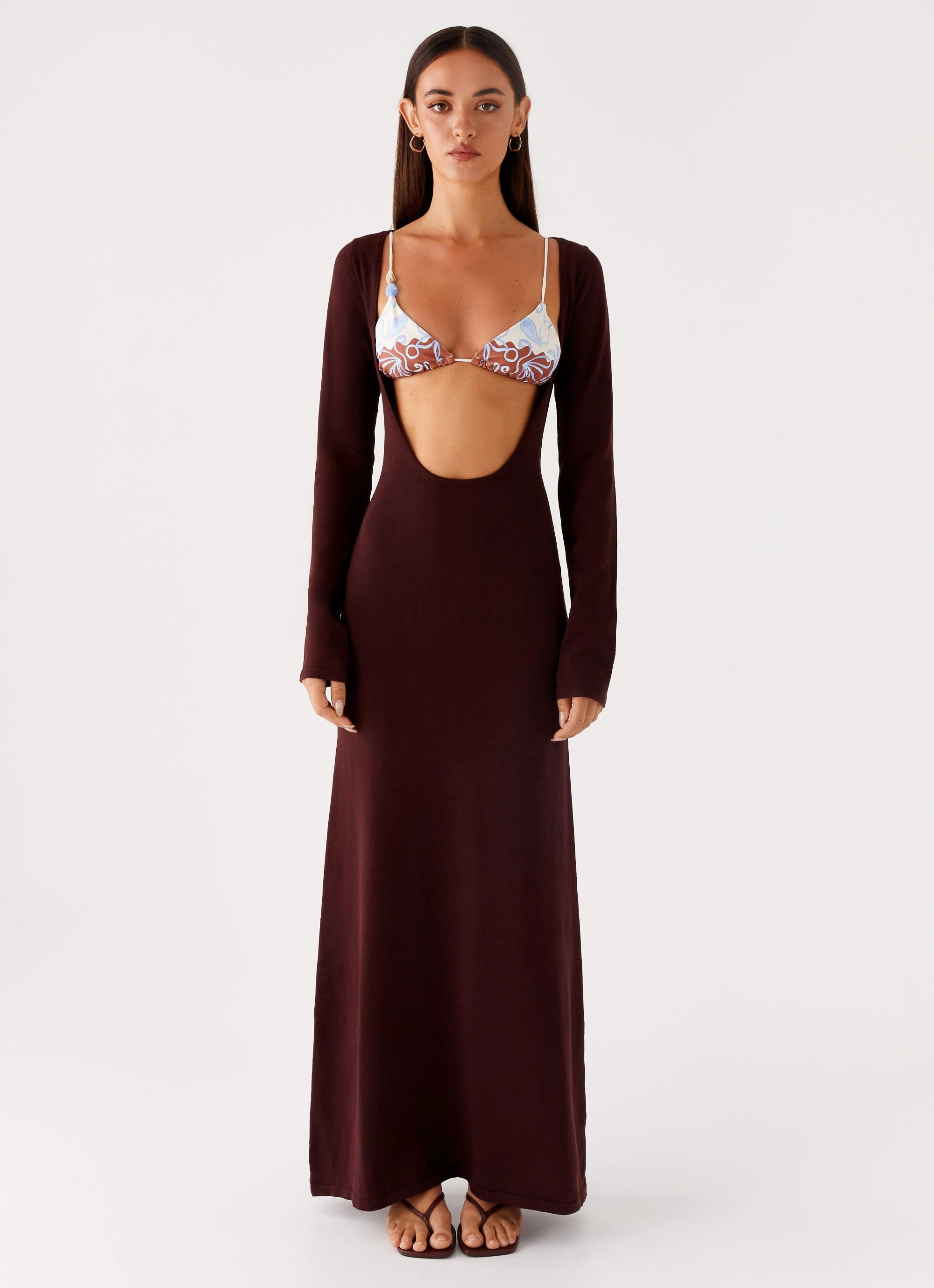 AntiPillTreatment Sleek Movement Adora Long Sleeve Knit Maxi Dress - Chocolate