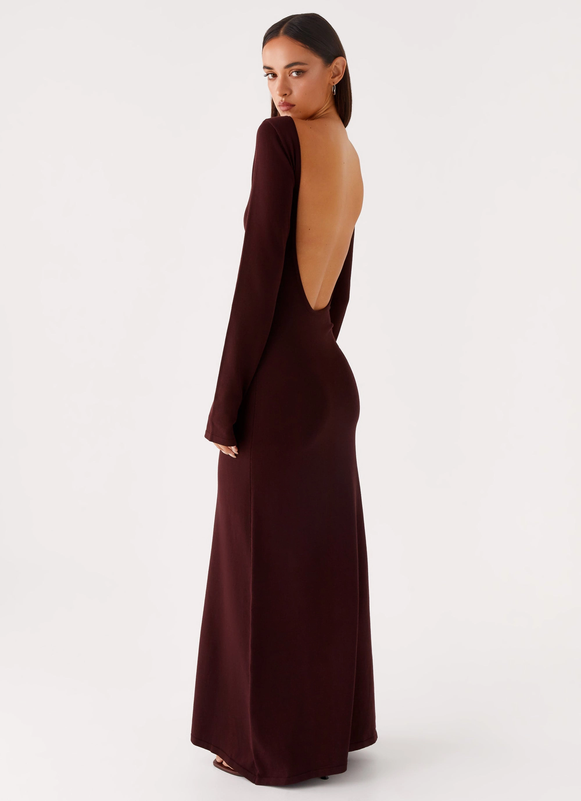 Easy Comfort Clean Outfit Adora Long Sleeve Knit Maxi Dress - Chocolate