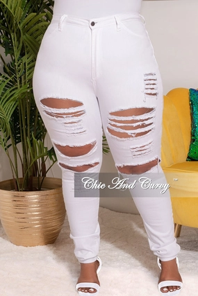 Final Sale Plus Size Distressed Jeans in White Quick Adjust Fit