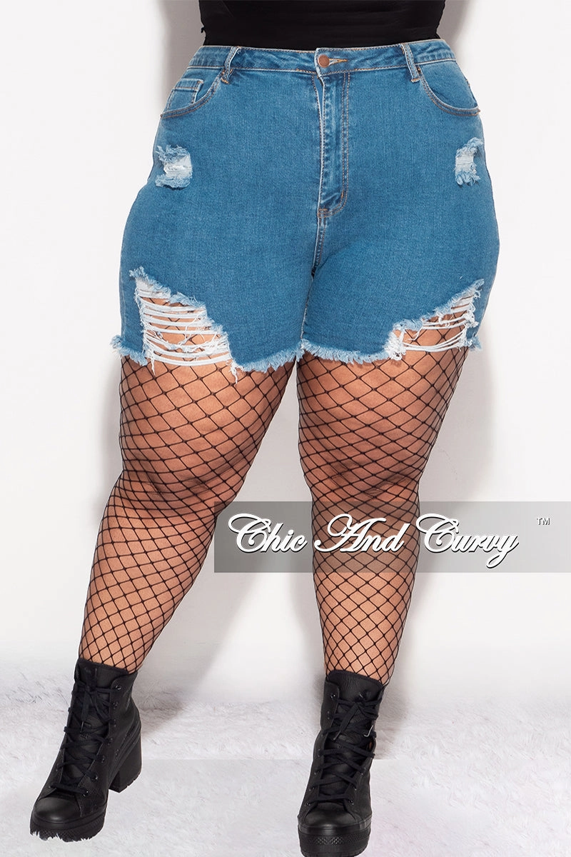 StaticDissipative Final Sale Plus Size Distressed Shorts in Denim