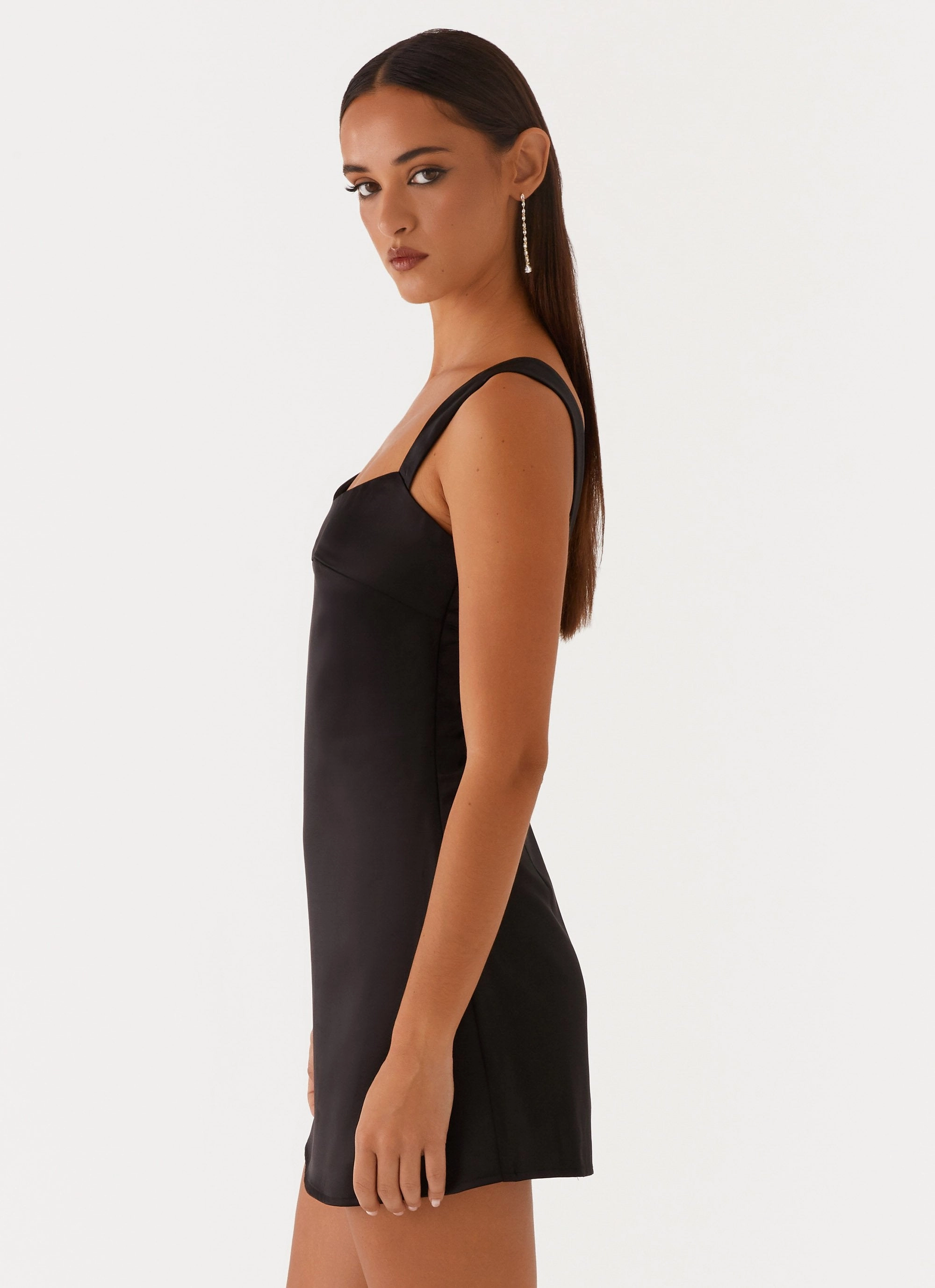 Smooth Edge Odette Satin Mini Dress - Black