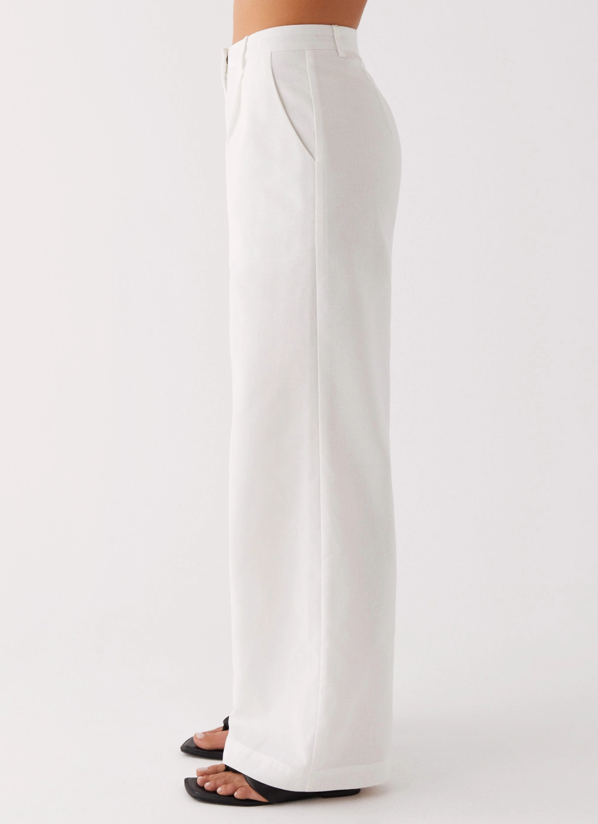 Trendy Layering Heatwave Linen Wide Leg Pants - White