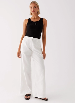 Wrinkle Resistant Finish Heatwave Linen Wide Leg Pants - White