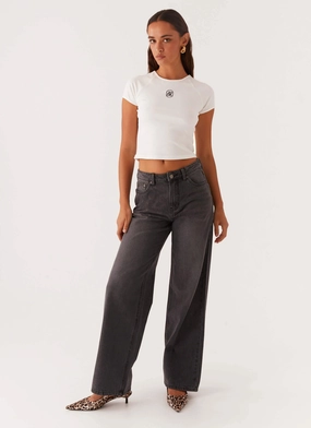 Keanna Low Rise Denim Jeans - Charcoal No Gap Waistband