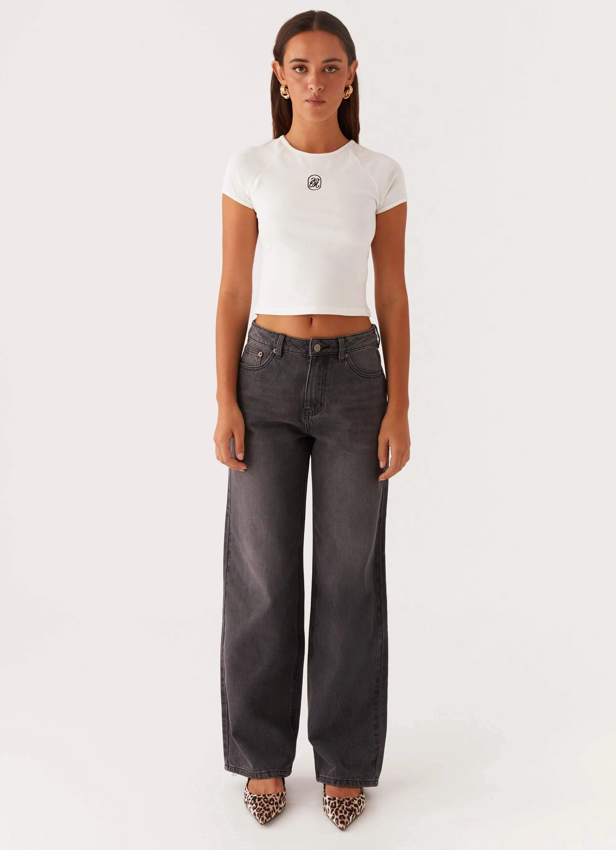 Keanna Low Rise Denim Jeans - Charcoal Recycled Polyester Blend stain resistant coating