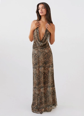 Sleek Presence Elysia Mesh Maxi Dress - Leopard