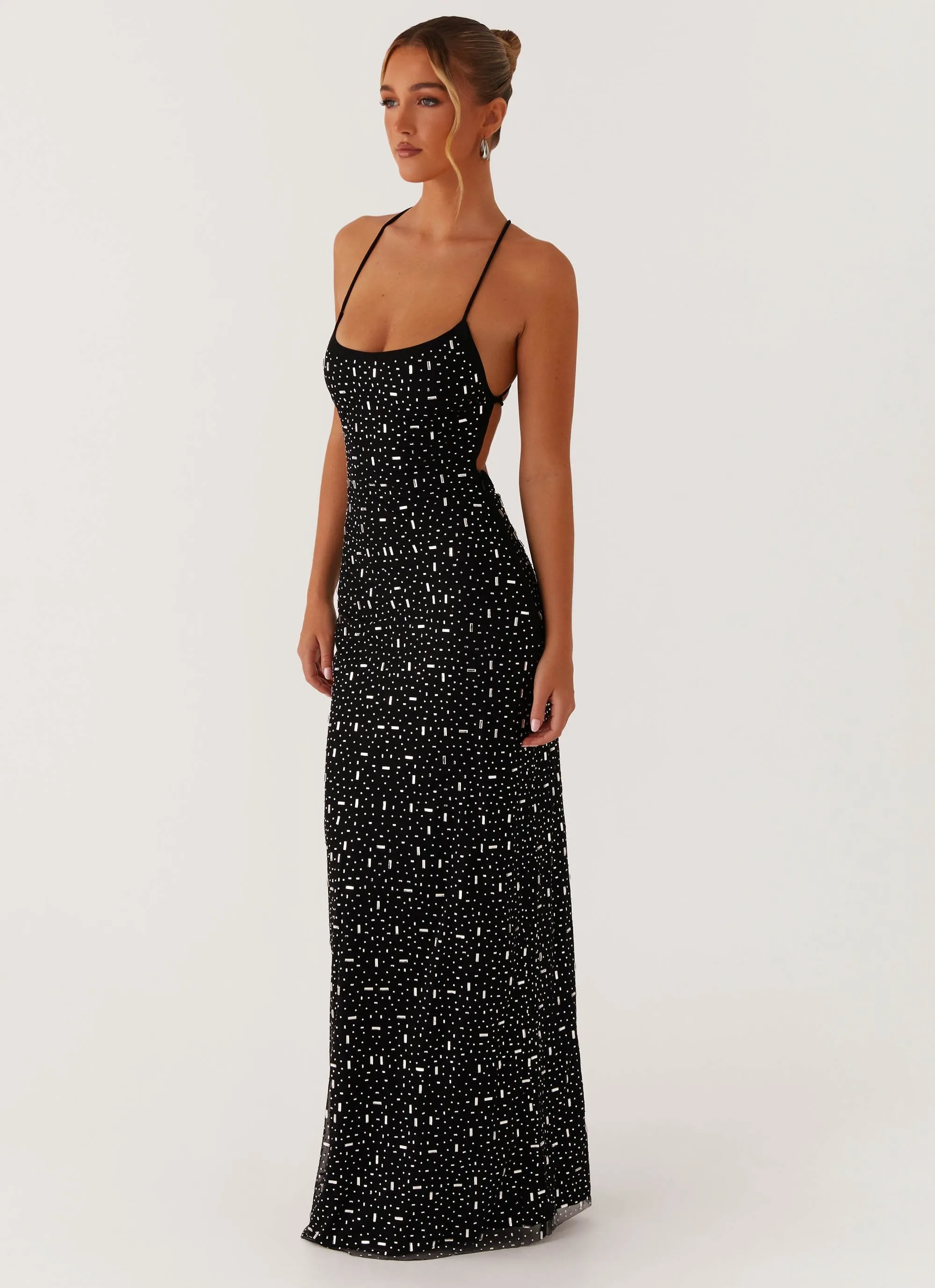 Cressida Rhinestone Mesh Maxi Dress - Black Work Comfort