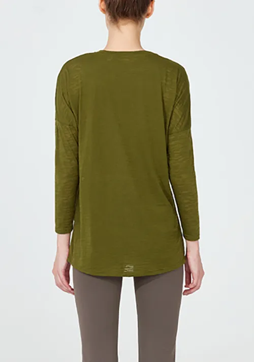 Crewneck Long Sleeve Shirt with Side Slit