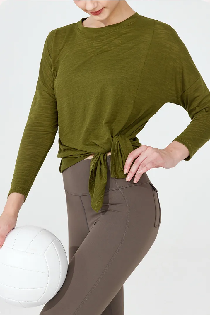Crewneck Long Sleeve Shirt with Side Slit