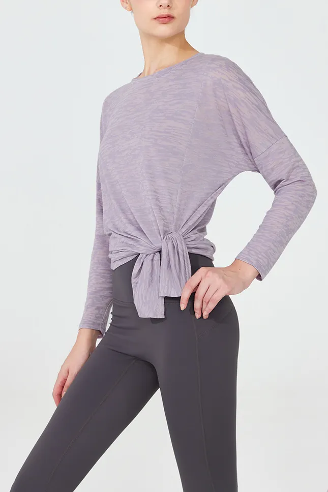Crewneck Long Sleeve Shirt with Side Slit