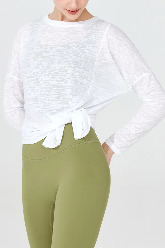 Crewneck Long Sleeve Shirt with Side Slit