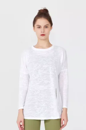 Crewneck Long Sleeve Shirt with Side Slit