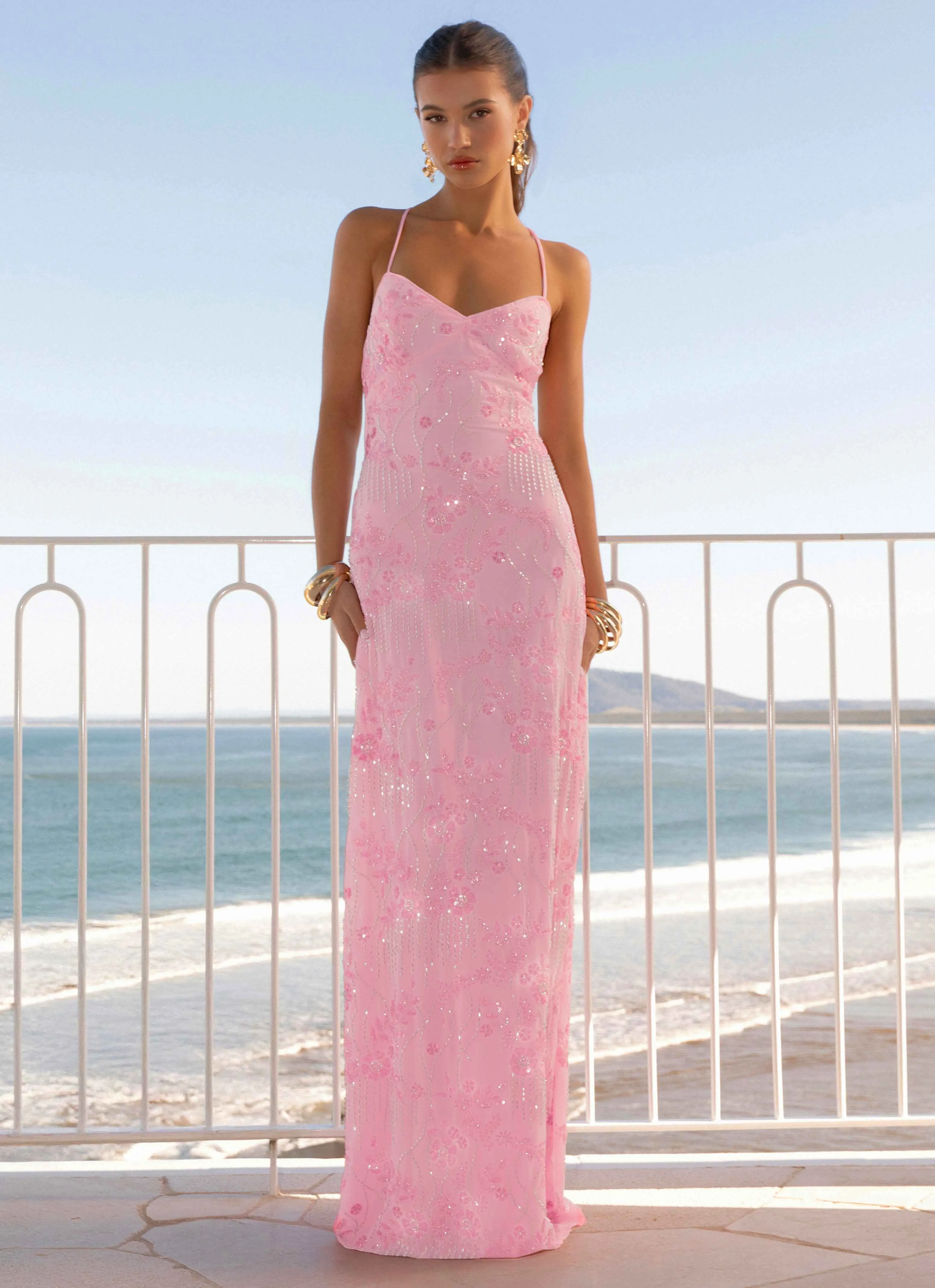 Classic sheath dress Vietta Sequin Cami Maxi Dress - Pink