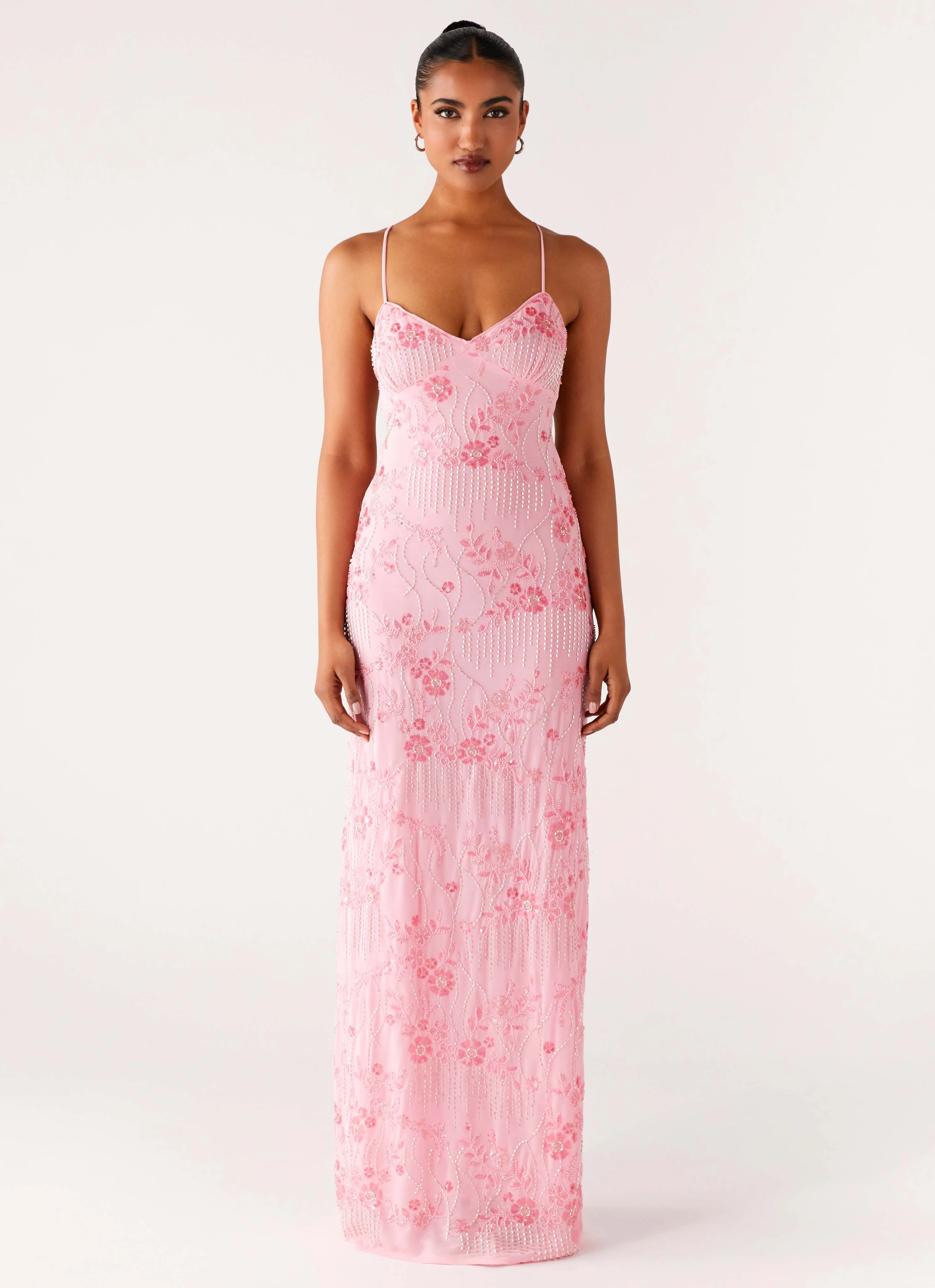 Vietta Sequin Cami Maxi Dress - Pink Vibrant Layer