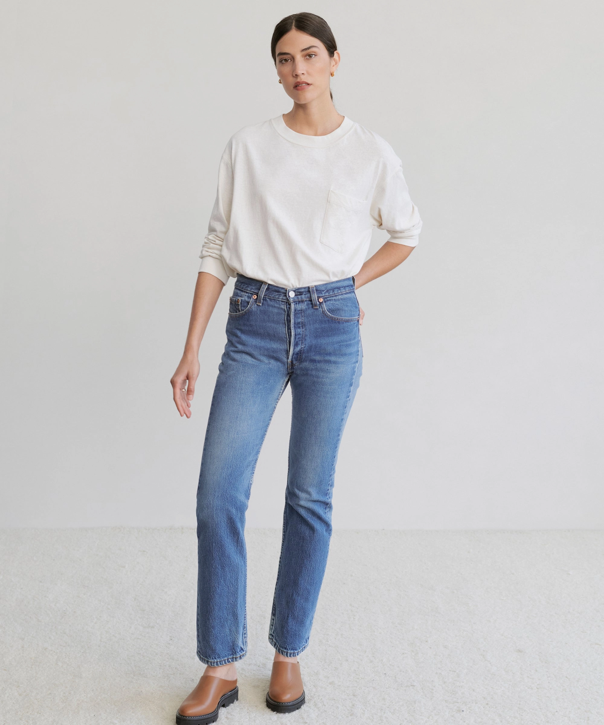 Stylish Dress Butter Soft Handfeel Long-Sleeve Vintage Pocket Tee