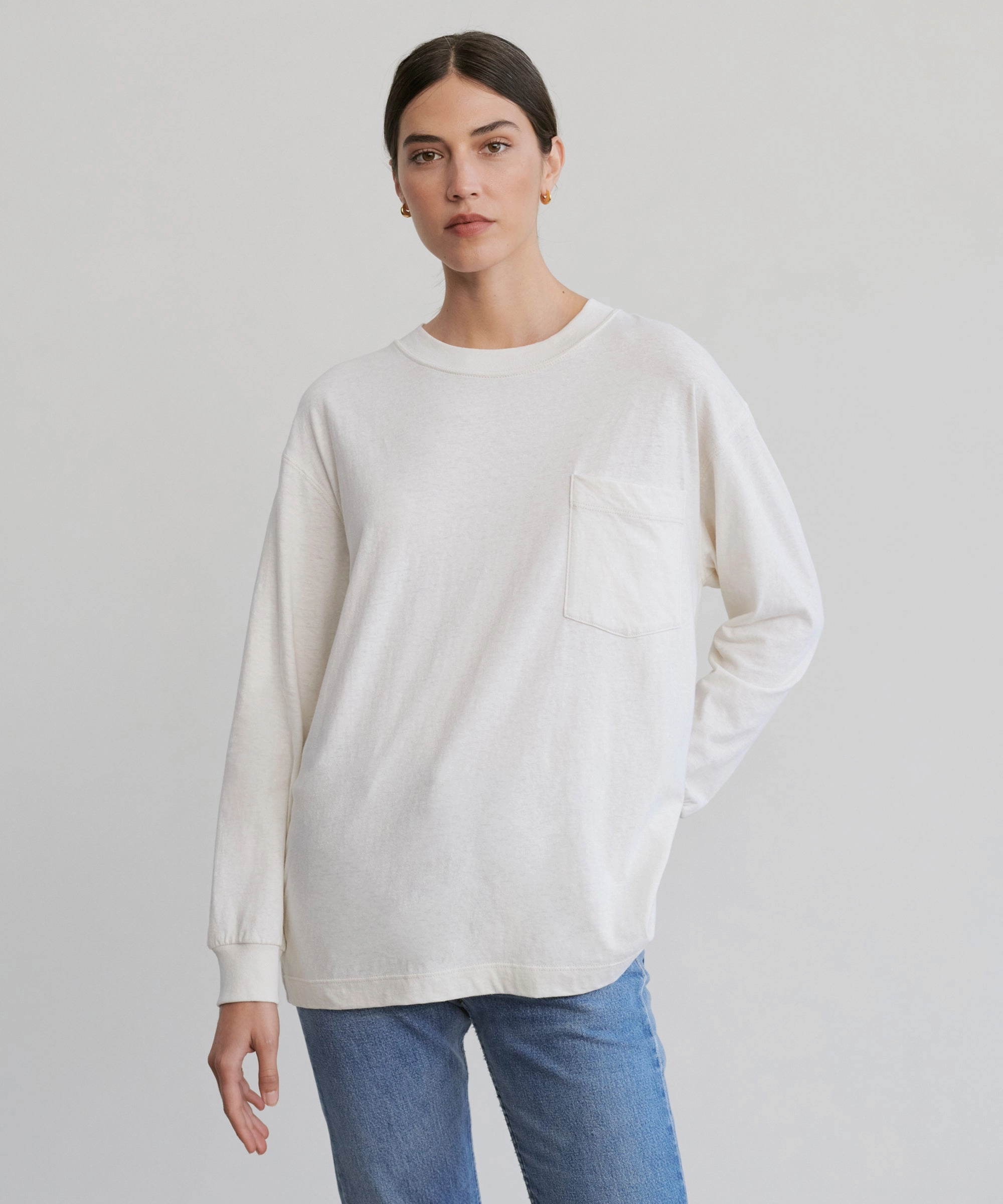 Long-Sleeve Vintage Pocket Tee TaglessCollar Fray Resistant Edges