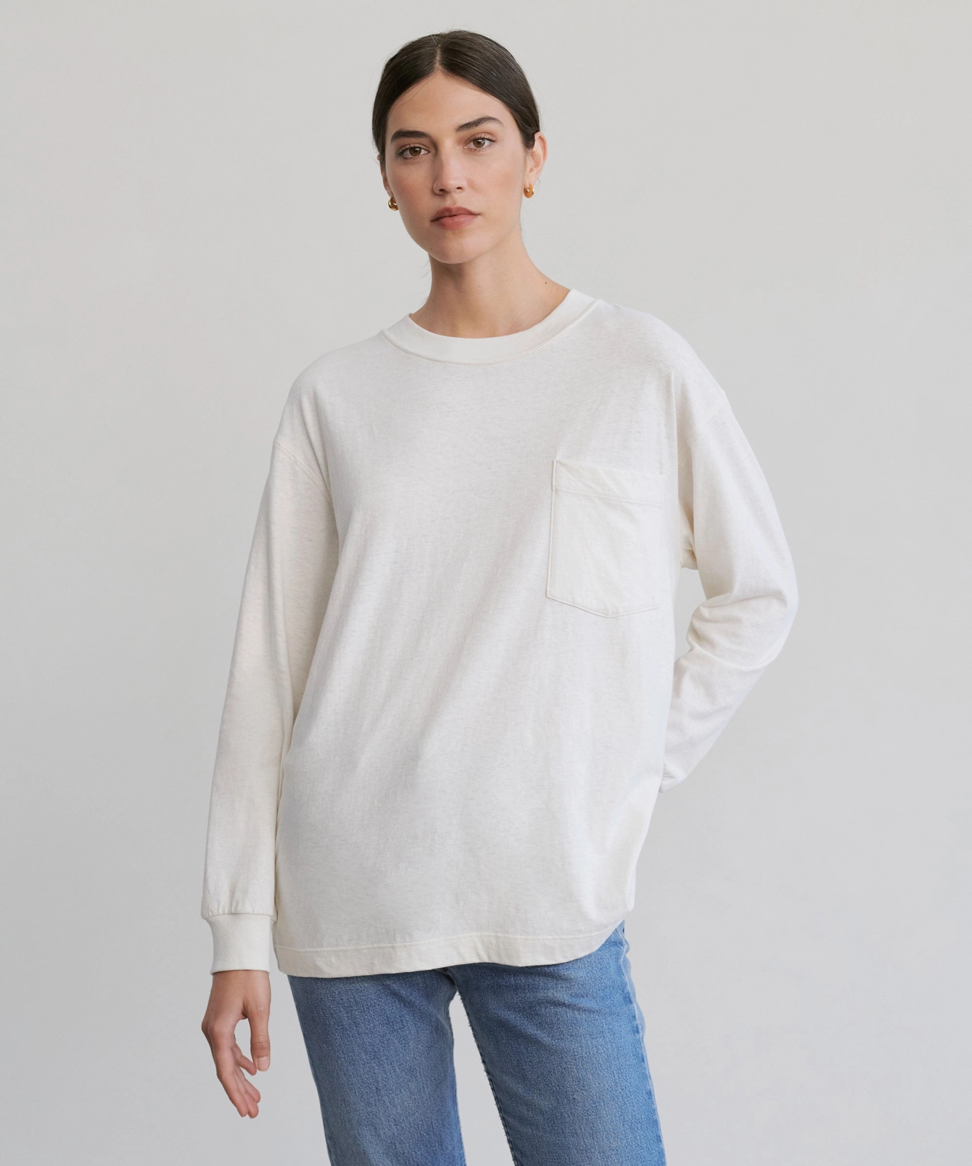 Long-Sleeve Vintage Pocket Tee Double Layered Hem