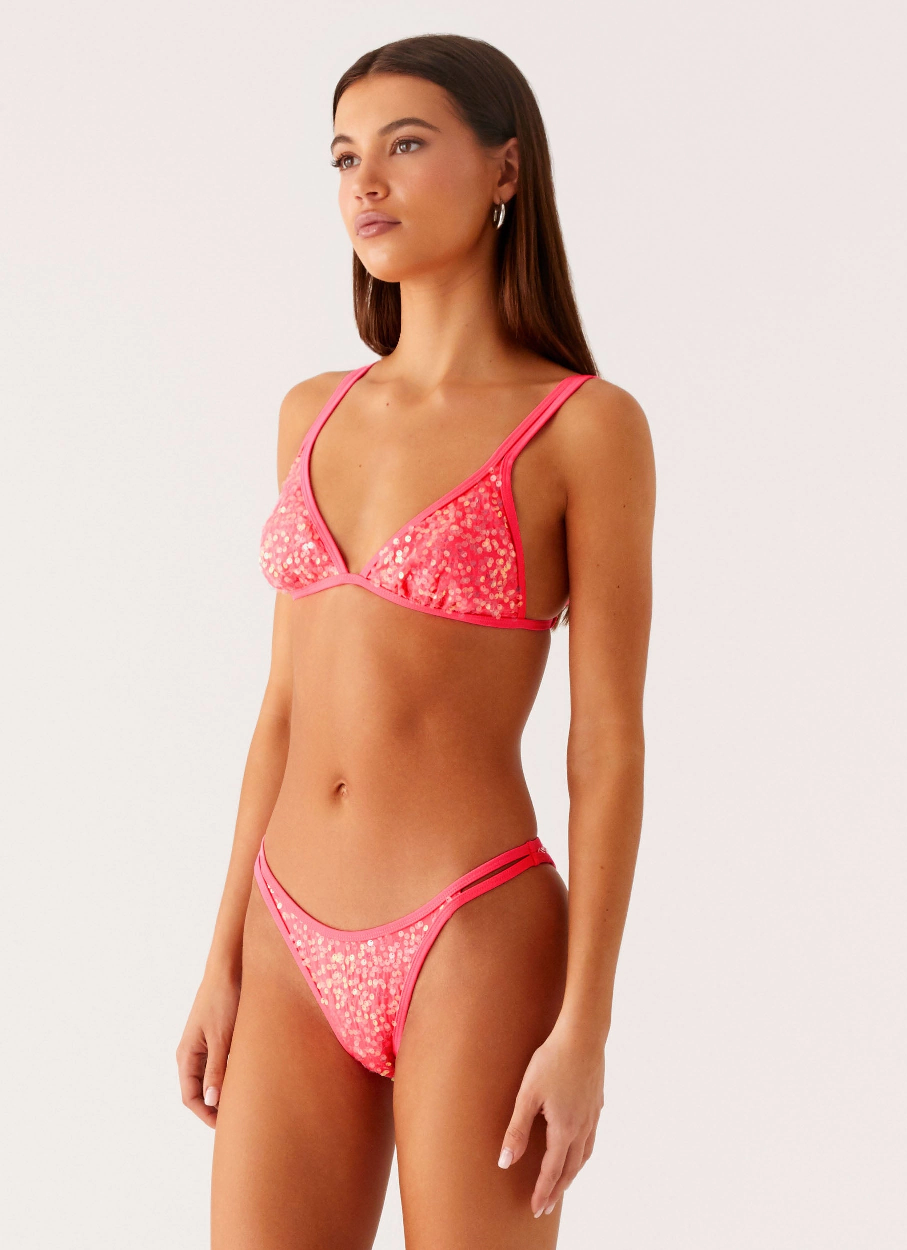 Croatia Bikini Top - Pink Sequin Long-sleeved