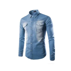 Cross-border casual men's jeans shirt slim long sleeve