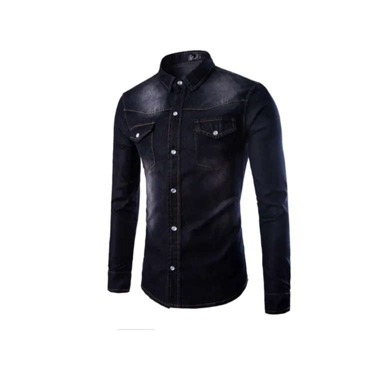 Cross-border casual men's jeans shirt slim long sleeve
