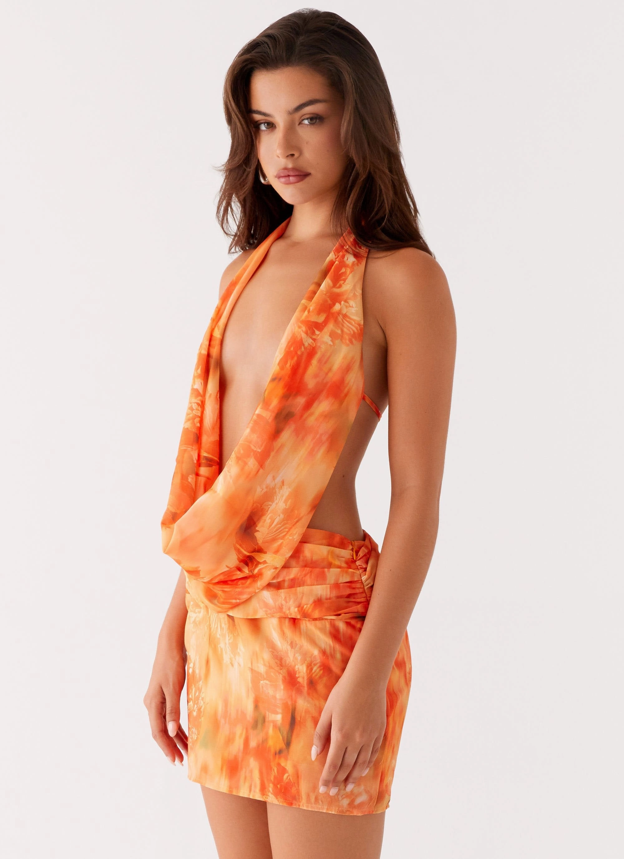 Slim Touch Elysia Chiffon Mini Dress - Sunset Floral