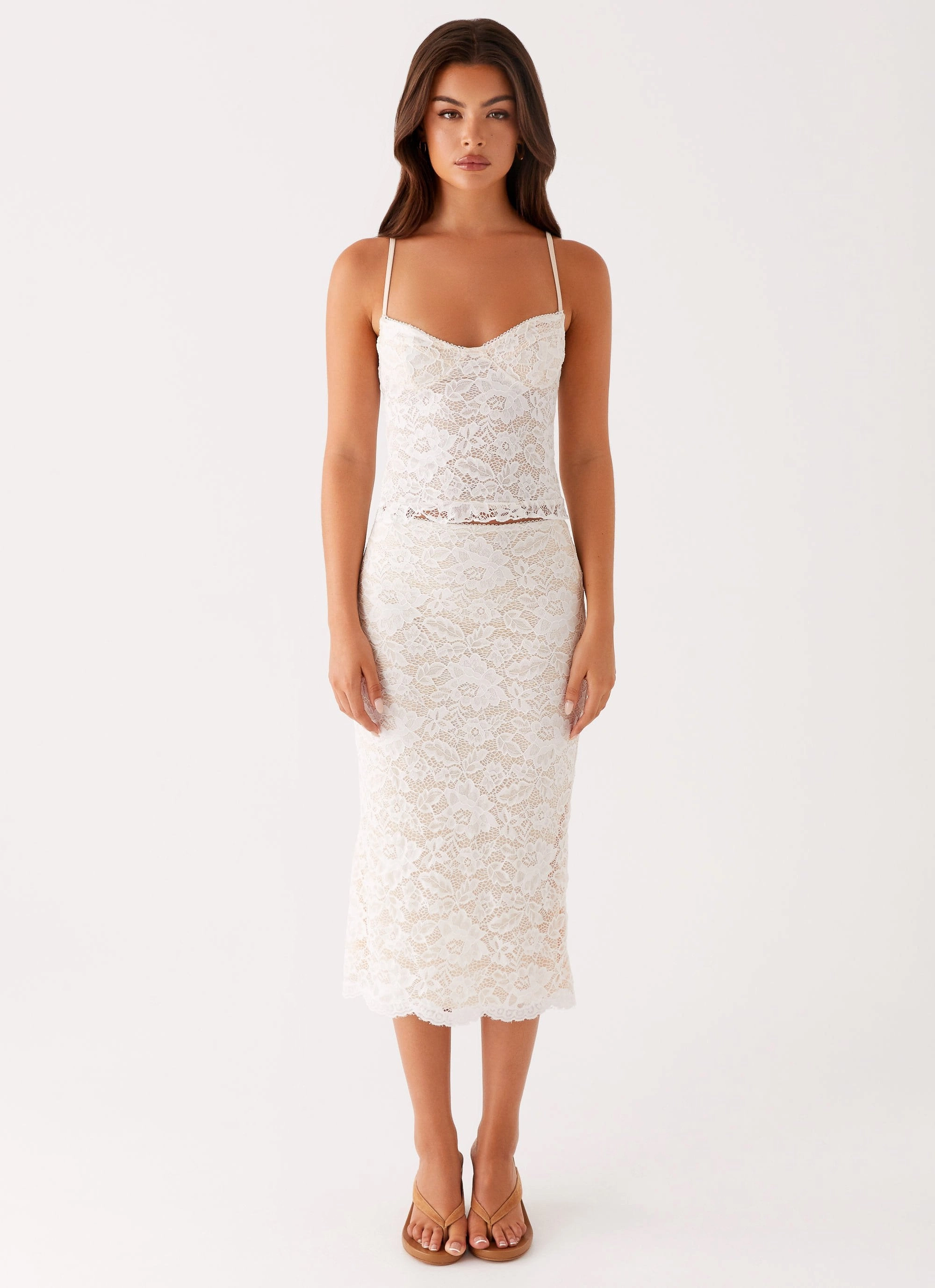 Active Fit Slimline Fit Crystal Clear Lace Midi Skirt - Ivory