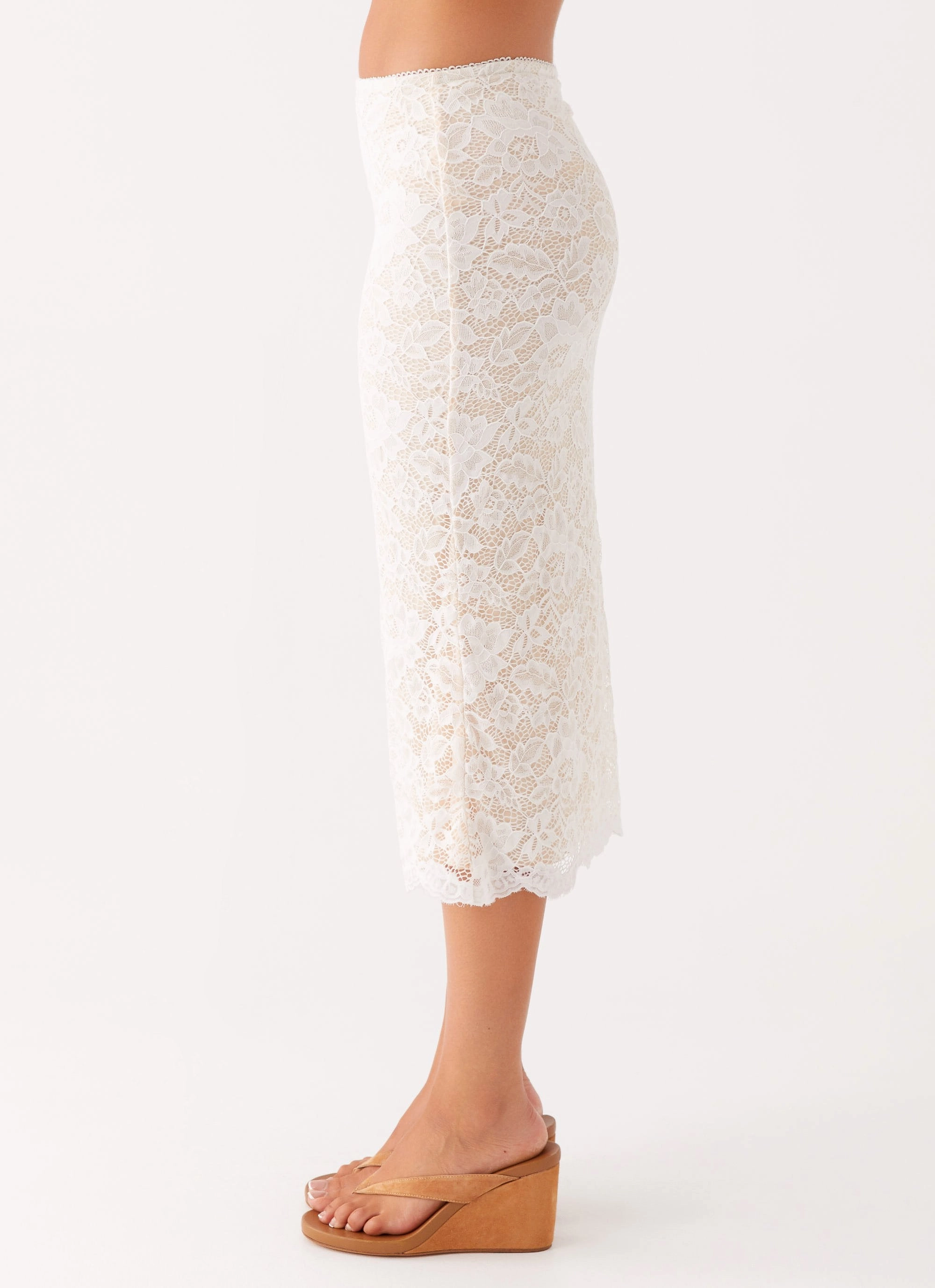 Crystal Clear Lace Midi Skirt - Ivory Core Flex