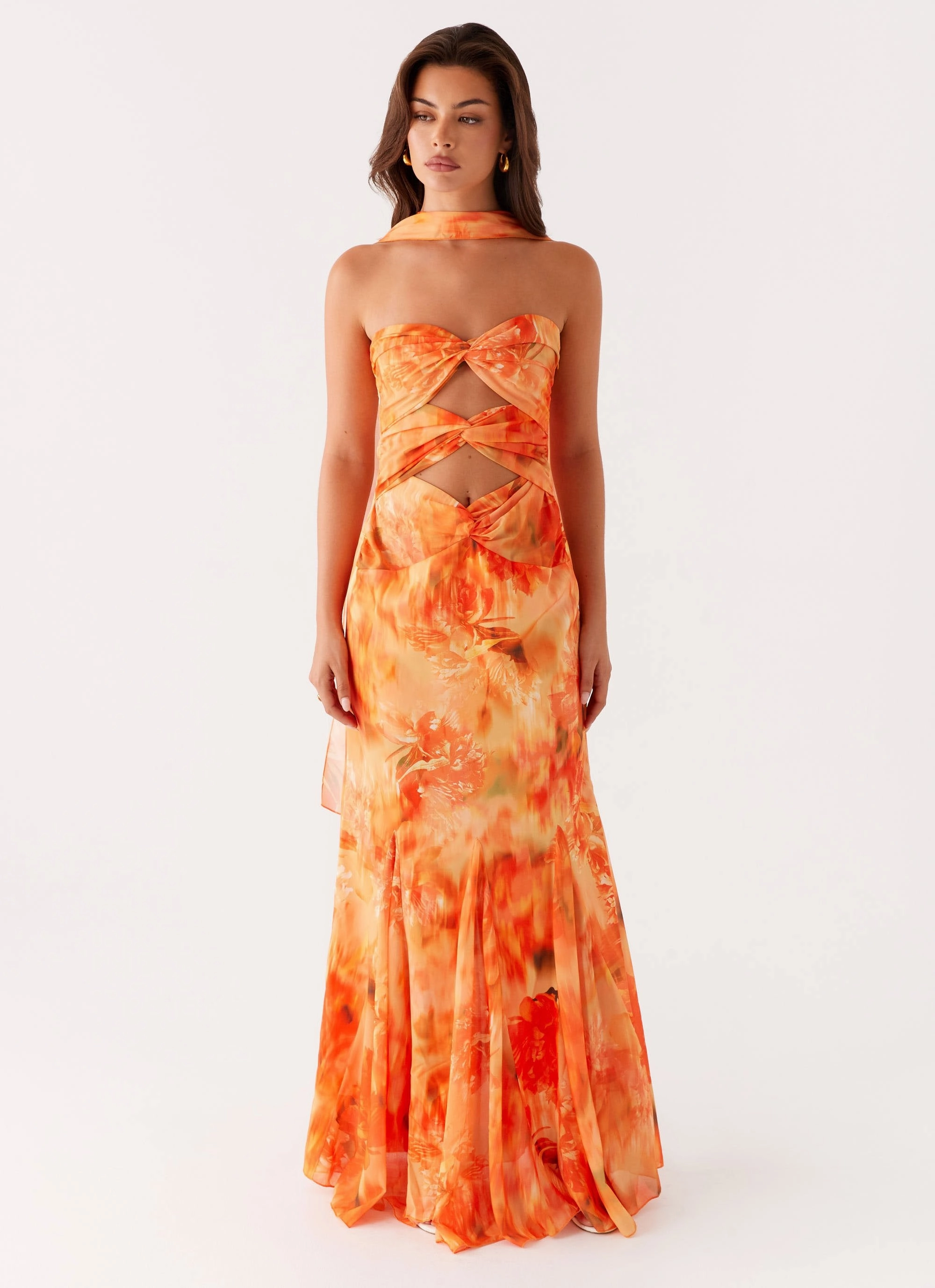Fashionable Layers Melrose Satin Chiffon Maxi Dress - Sunset Floral