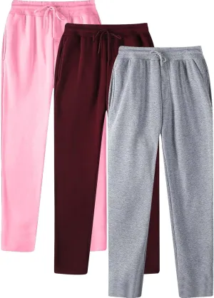 Ctreela Men's Casual Sweatpants Elastic Waist Drawstring Lounge Pants Straight Leg Trousers with Pockets Pack of 3 Trousers