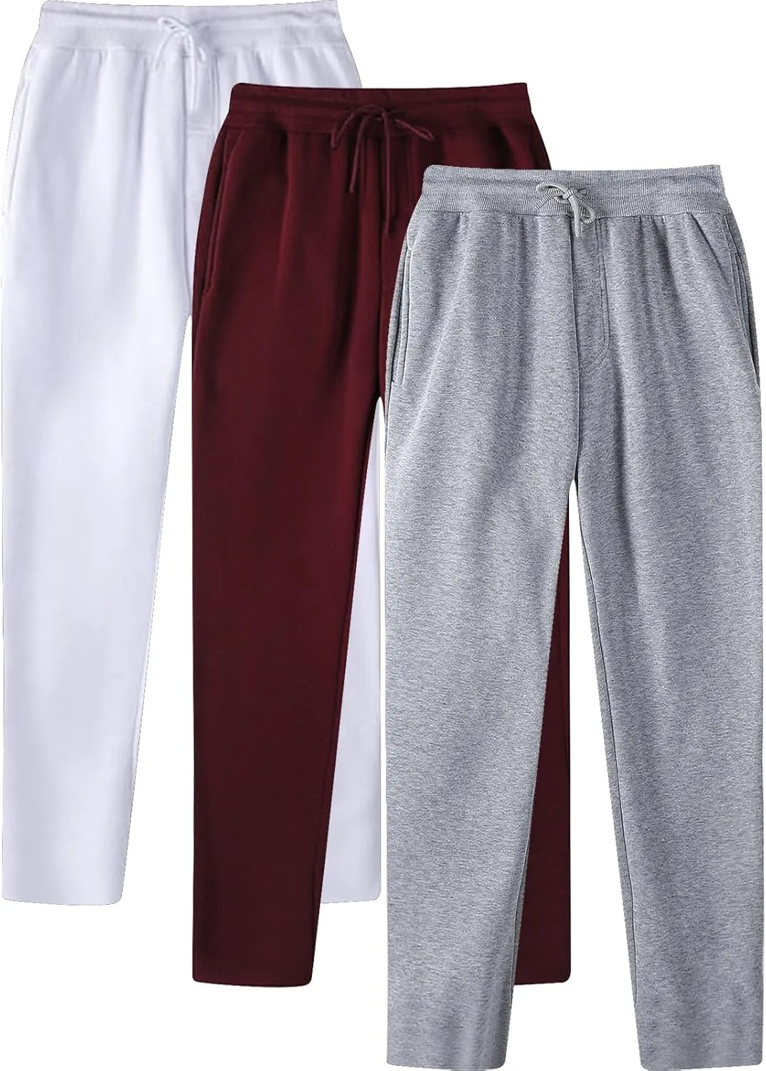 Ctreela Men's Casual Sweatpants Elastic Waist Drawstring Lounge Pants Straight Leg Trousers with Pockets Pack of 3 Trousers