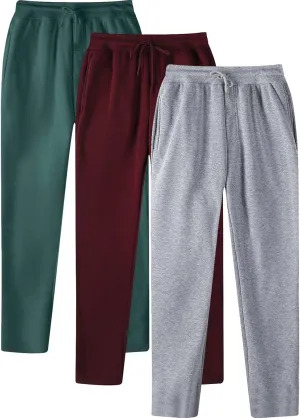 Ctreela Men's Casual Sweatpants Elastic Waist Drawstring Lounge Pants Straight Leg Trousers with Pockets Pack of 3 Trousers